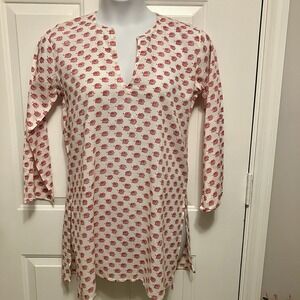 NWT Roberta Roller Rabbit Sz M Elephants Kurta Tunic Cover Up Blouse Red White